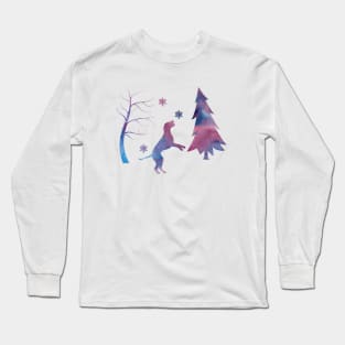 Dalmatian Winter Forest Art With Snowflakes Long Sleeve T-Shirt